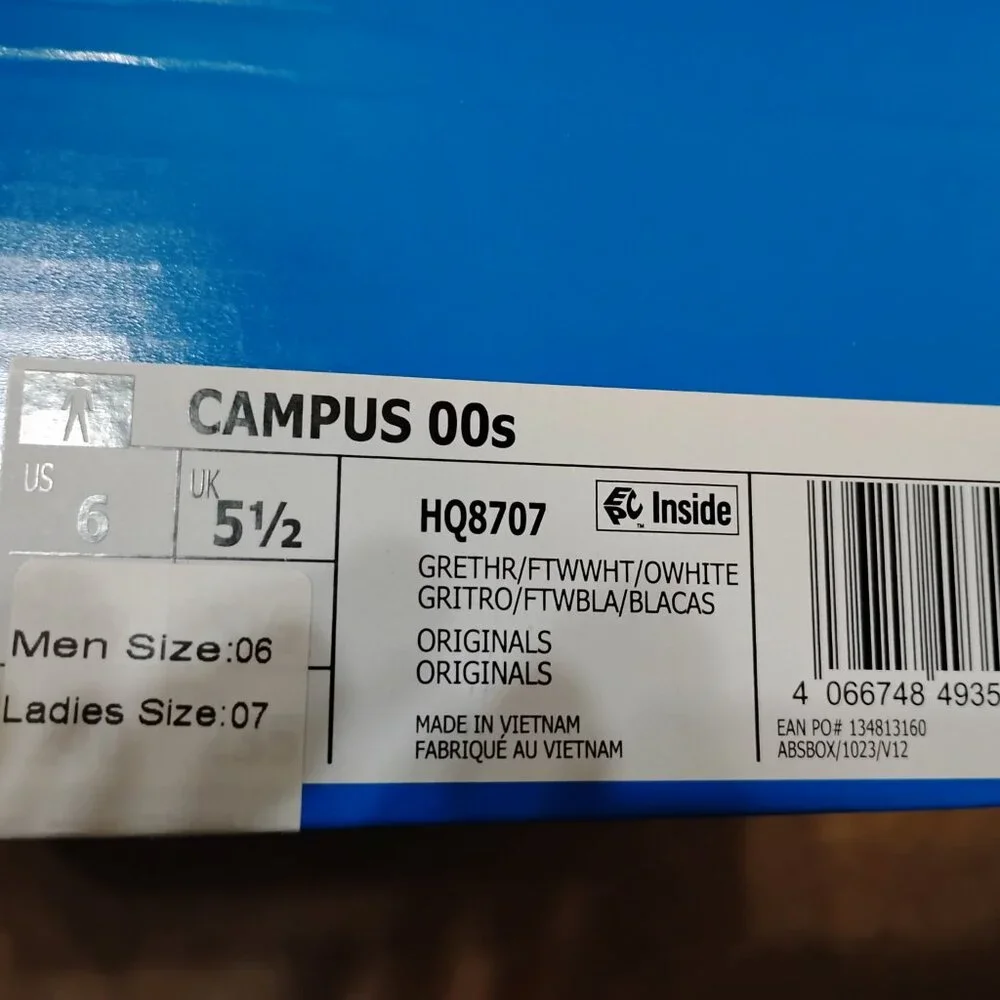 Adidas Campus Shoe Gray/White Men's 6/Women's 7 NWT - Picture 8 of 8